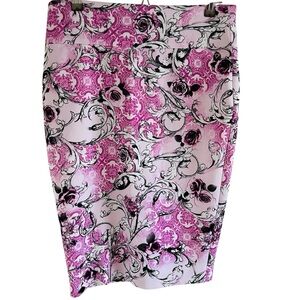 Thalia Sodi Pink and Black Stretch Floral Skirt